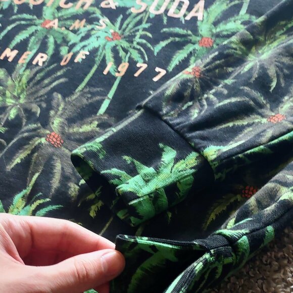 Scotch & Soda All Over Palm Tree Print French Terry Pullover Green Hoodie (M) - Picture 8 of 16